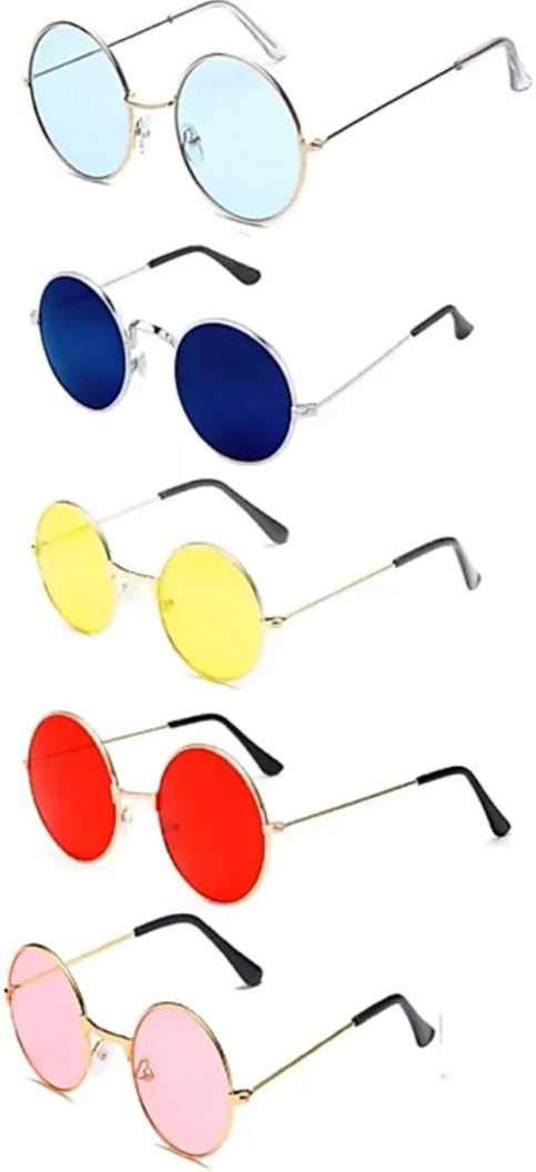 arzonai Men Round Sunglasses Silver Frame, Multicolor Lens (Medium)- Pack of 5-picture-12