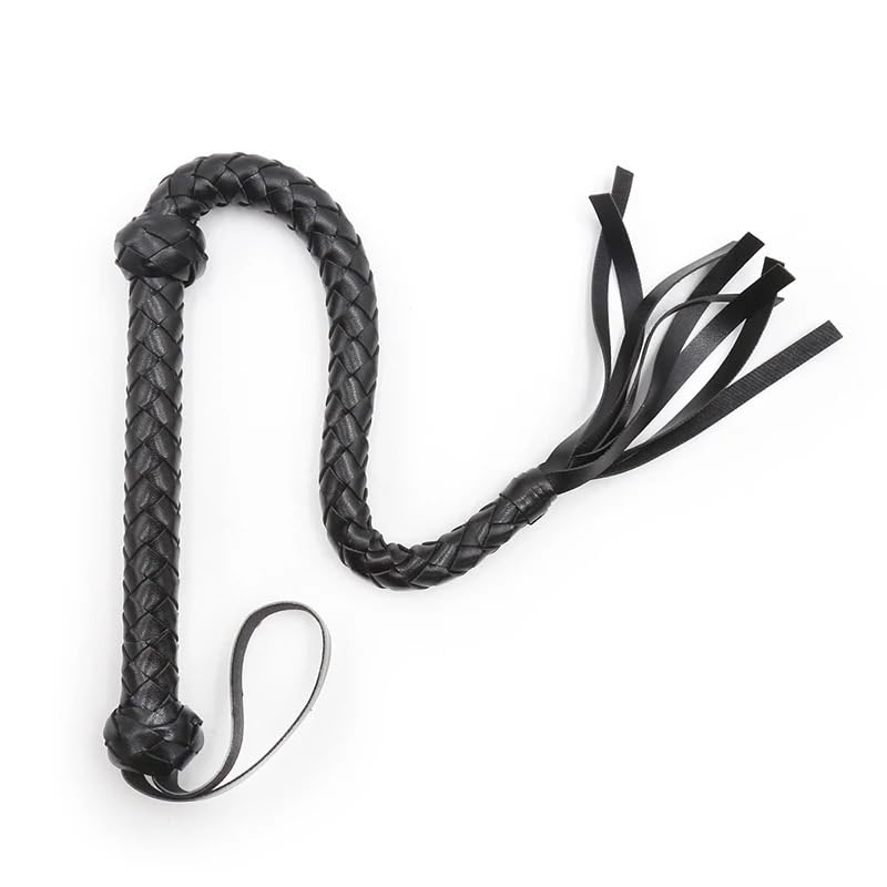 Frustino Cavallo Flogger for frustino da Equitazione con Testa di Nappa Intrecciata in Pelle Frusta Cavallo 71 cm