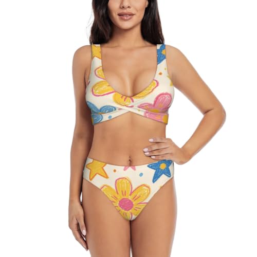 Maillot de bain deux pièces push-up au motif artistique haut de gamme