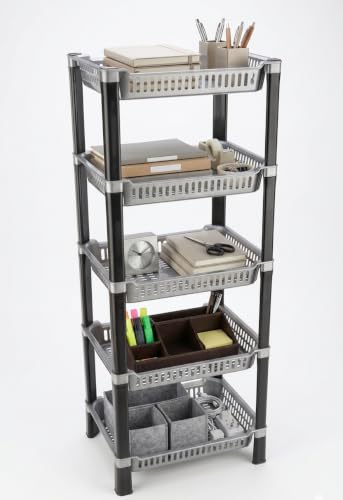 Image of U-Max Multi Tire Kitchen Storage Rack, Plastic Utility Shelf Organiser, Space Saving Storage Solution, Revolving Vegetable Rack (Silver, 5)