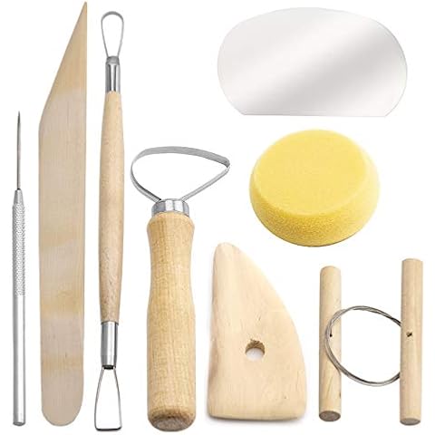 LUTER 8 Stück Holz Keramik Ton Werkzeuge Set, Keramik Ton Wachs Keramik Schnitzen Skulptur Modellieren Reinigung Werkzeuge Cover