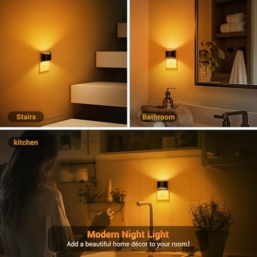 Image of JandCase Night Light, Modern Night Lights Plug into Wall,2 Pack Dusk to Dawn Sensor Nightlight, Amber Brightness Adjustable Nightlight for Kids Bathroom Hallway Kitchen Bedroom Decor