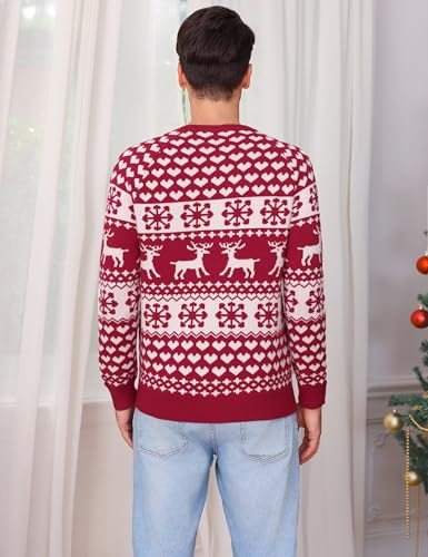 Image of Totatuit Family Matching Christmas Sweater Round Neck Reindeer Snowflakes Ugly Knitted Sweater Pullover for Men Women