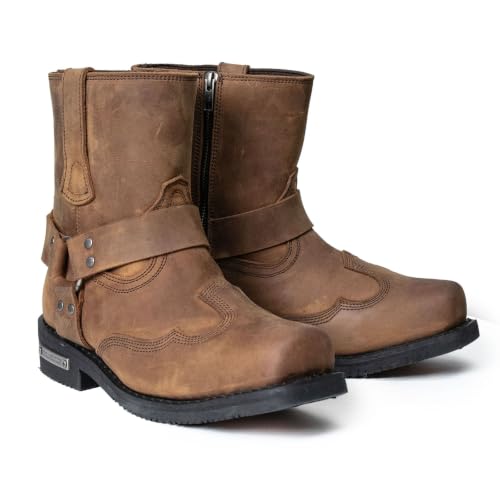Image of Milwaukee Leather Men's Distressed Gray Leather 11-inch Classic Harness Square Toe Motorcycle Boots MBM9006 | Premium Material, Square Toe, Rider Ready, Durable Everyday Wear