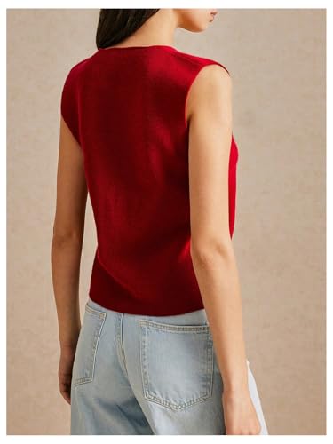 MakeMeChic Women's Tie Front Crew Neck Sweater Vest Sleeveless Plain Slim Fit Knit Tops2