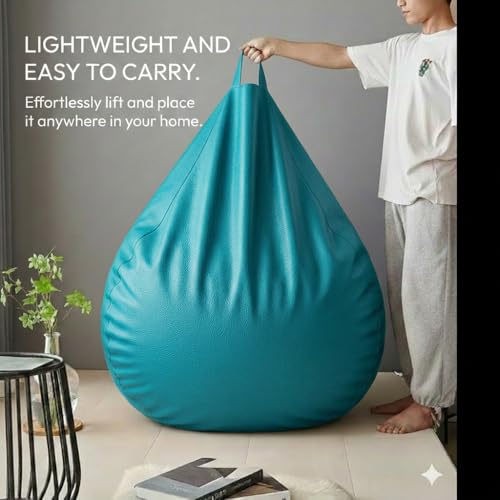 Image of KAM'S LIEU 5XL Premium Leatherette Bean Bag Combo with Footrest & Cushion | Pre-Filled with EPS Beans | Double Stitched | 6 Months Warranty | Aqua