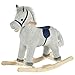 HOMCOM Kinder Schaukelpferd Baby Schaukeltier Pferd mit Tiergeräusche Spielzeug Haltegriffe für 36-72 Monate Plüsch Grau 73 x 35 x 64 cm