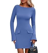 PRETTYGARDEN Womens Fall Long Sleeve Mini Dress 2025 Trendy Boat Neck Bodycon Knit Elegant Short ...