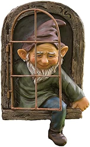 12 Inch Elf Out The Door Tree Hugger - Outdoor Gnome Statue Garden Decorative - Whimsical Tree Peeker Sculpture - Fairy Tree Face Yard Art Decoration