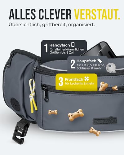 ZAUBERPFOTE Gassi Tasche 'Atlas' - Premium Leckerlitasche für Hunde - Inkl. YKK® Zipper & Leinenhalterung - Bauchtasche für Hundezubehör - Für Gassi, Wanderungen & Hunde Training