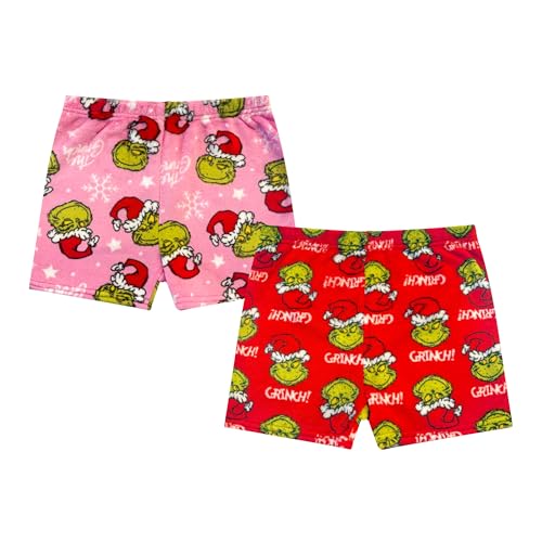 Dr. Seuss The Grinch Girls 2 Pack Pajama Short Set - Kids Soft Christmas PJs Loungewear - Holiday Sleepwear - Official Product Pink/Red