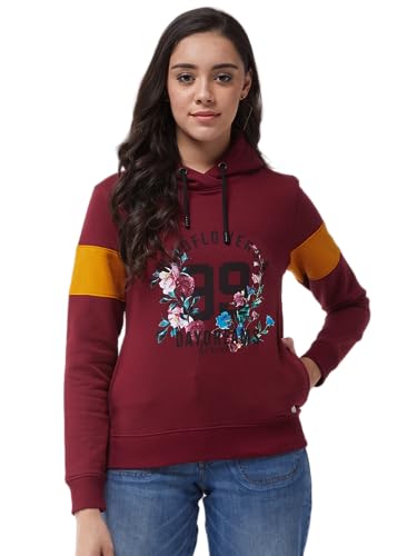 Image of Modeve Women Printed Hooded Sweatshirt for Winter