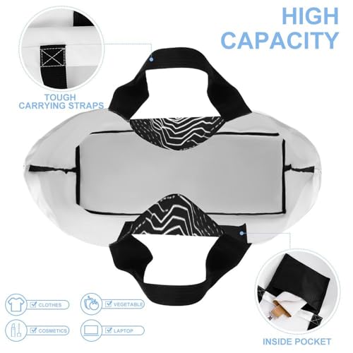 Women's Multi-Functional Shopping Bag，White Line Pattern Printing Messenger Bag Shoulder Bag for Travel, Work, Shopping & Parties with Inner Pocket, Grocery Bag Lightweight & Water-Resistant4