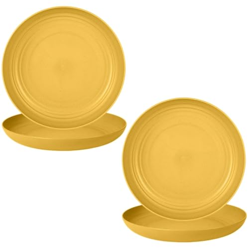 Image of Wheat Straw Dinner Plate Set, Eco-Friendly Dinner Set Round Serving Plate, Dishwasher & Microwave Safe - Perfect for Dinner Dishes Deep Plates Easy to Clean (YELLOW-4PCS, 23 CM)