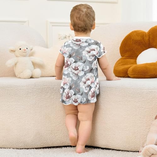Combinaison bébé fille rétro en pur coton blanc et fleurs - 4