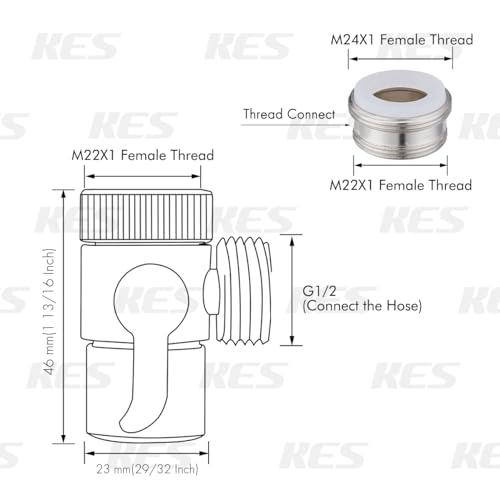 KES Wasserhahn Umschaltventil Ventil Eckventil Umschalter Umstellventil Ersatzteil für Waschbecken Bad Küche Messing Adapter M22 x M24 Poliert Chrom, PV10-CH