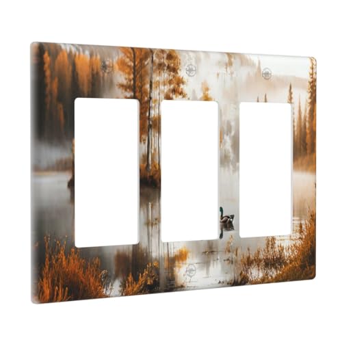 Decorative Outlet Covers Funny Ducks Vintage Lakeside Landscape 3 Gang Wall Plate Triple Rocker Light Switch Cover Plate Jumbo Electrical GFCI Faceplate for Bedroom Home Decor