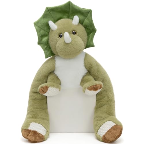 Karister Weighted Microwaveable & Freezable Triceratops Stuffed Animal, Hugable 3.9lb Dinosaur Plush with Long Weighted Arms, 14" Green Triceratops Plushie Christmas Birthday Gift for Kids Adults