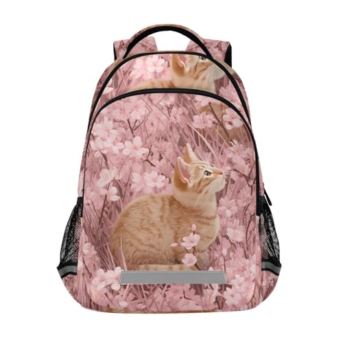 ALAZA Cherry Orange Cat Backpacks for Girls Boys Back Pack Elementary School Bag Kids Bookbag Personalized Laptop Travel Daypack Students Rucksack