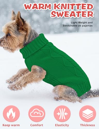 Image of Dog Sweaters for Small Medium Large Dogs Cats, Soft Warm Turtleneck Pullover Solid Cable Knit Fleece Stretch Pet Clothes,Classic Fuzzy Coat for Puppy Girl Boys Winter(Christmas Green, X-Small)