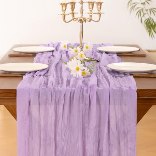 Image of Socomi Lilac Purple Lavender Cheesecloth Table Runner Easter Spring Boho Rustic Gauze 120 inch 10FT Cheese Cloth Runner for Wedding Party Baby Shower Birthday Home Decor Holiday Decorations
