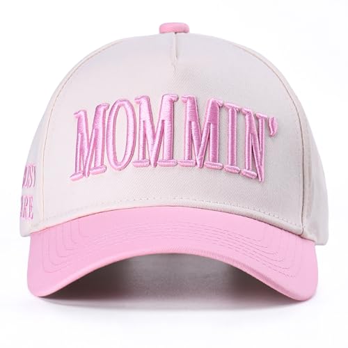 Image of Vintage Two-Tone Trucker Hat Adjustable Baseball Cap with Mommin Embroidery Ponytail Fit Unisex Outdoor Casual Headwear