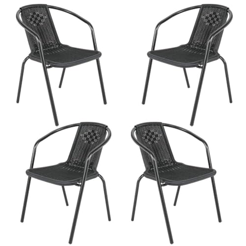 DKIEI Garden Chairs Set of 4 Wicker Rattan Outdoor Dining Chairs Patio Chair for All Weather Metal Frame Woven Seat Black 72 * 56 * 54.5cm