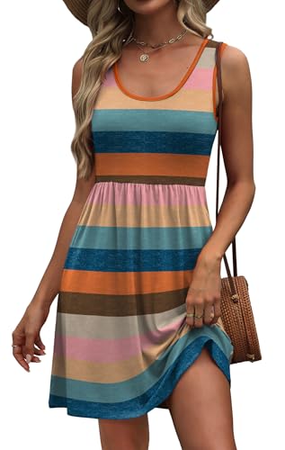 Image of WIHOLL Women's Summer Dress 2026 A-Line Sleeveless Casual Sundress with Pockets Floral /Solid