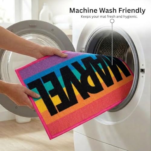 Image of Athom Living Premium Anti Slip Printed Kids Bathmat, Durable Nylon Fabric, Soft Texture, Easy to Clean, Stylish Home Decor Mat for Doorway & Kids Room, 37x57 cm, Multicolor (Marvel-Rainbow Colour)