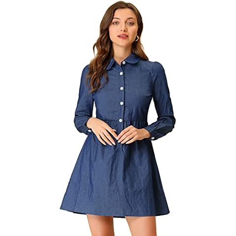 Allegra K Vestido Camisero de Mezclilla Azul Oscuro Cover