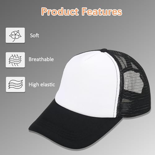 OKBA 10 Pack Sublimation Blank Baseball Cap Adjustable Hat Polyester Mesh Trucker Hats for Men and Women (US, Alpha, One Size, 3X-Large, Standard, Black and White hat *10PCS)