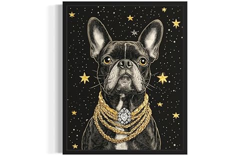 Image of Boston Terrier Pimp Black Framed Wall Art Print Poster, Dog Pet Lover Picture Painting Artwork Bedroom Living Room Office Dining Room 150D (Boston Terrier Pimp, 10 inch L x 8 inch W, Black Frame)