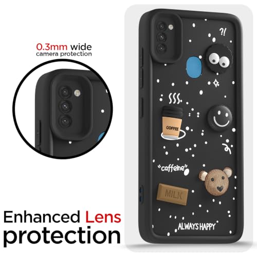 Image of Pikkme Back Cover for Samsung Galaxy M11 | 3D Bear Silicone Cute & Fun Coffee Cartoon | Full Body Protection Bumper Case (Black)