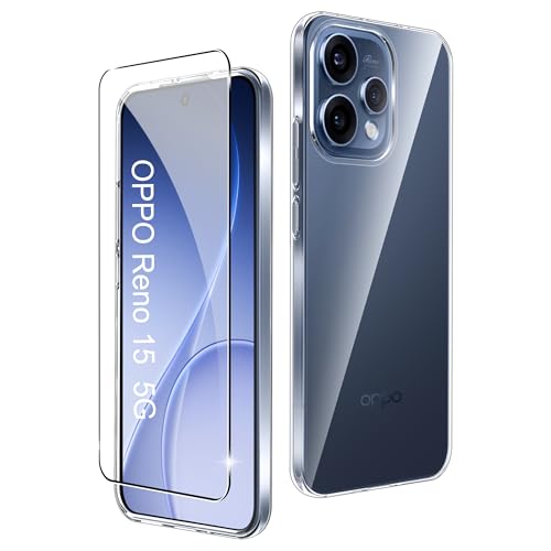 CAUHENYEE Trasparente Cover per OPPO Reno 15 5G Custodia, con 1 Pezzi Schermo in Vetro Temperato, Cover Sottile e Morbida in TPU Trasparente