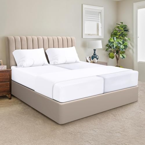 Image of SGI Split King Size Egyptian Cotton 5 Piece Sheet Set - Premium Hotel Luxury Bed Sheets, Breathable & Cooling, Deep Pocket Easy-Fit, Ultra Soft, White