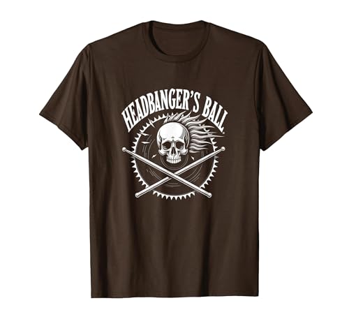 Photo de Fan de Concert de Heavy Metal Headbanger avec Ball Skull Rocker T-Shirt, Homme, Marron, M