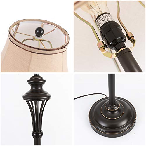 Smeike 3 Pack Lamp Set (2 Table Lamps, 1 Floor Lamp), 3-Piece Vintage Style Table And Floor Lamp Set In Bronze Finish With Brown Fabric Lamp Shades, 26" And 61"(H), Solid Iron #TOP2