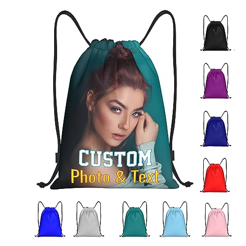 DZTEEKK Customized Personalized Drawstring Gym Bag with Your Own Design Photo/Picture/Logo/Text/Name Printed, Custom Bulk Drawstring Swimming Sports Yoga Shopping Bags, L
