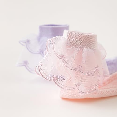 Jupsk Girls Frilly Socks Ankle School Socks Kids White Ballet Ruffle Lace Socks Baby Children's Dance Cotton Socks 1-9 Years 6 Pairs Multipack