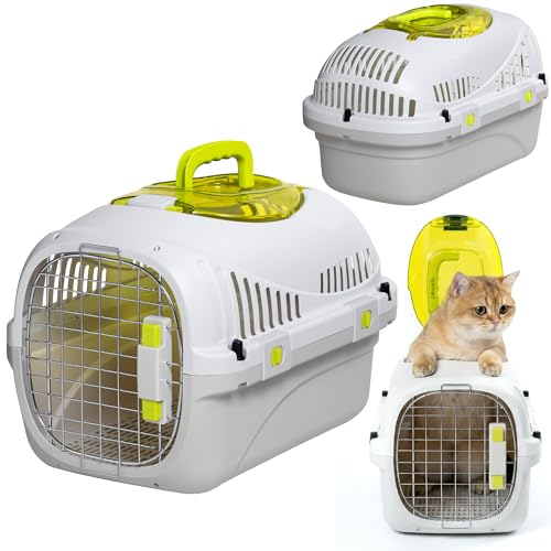 Peluvio SAFY Trasportino Rigido per Gatti e Cani fino a 5 kg per Auto, Ventilato, Facile da Pulire, con Apertura Superiore per Controllo, Maniglia, Porta in Metallo con Doppia Sicura e Ciotola Inclusa