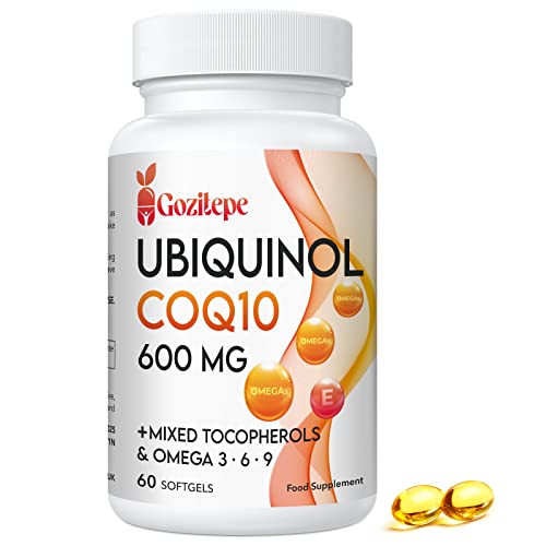 Ubiquinol CoQ10 600 mg cápsulas blandas con Omega 3, 6, 9 y vitamina E, 30 raciones Suplemento de coenzima Q10 para una mayor absorción (60 unidad (Paquete de 1))