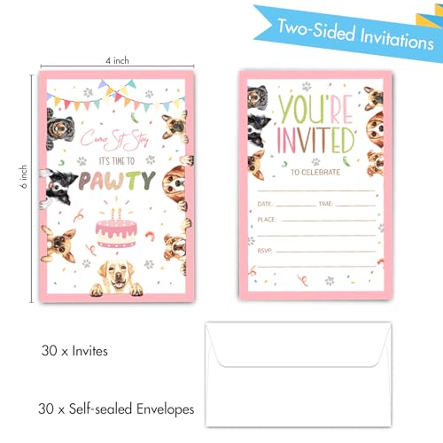 image for Uniizone Cute Dogs Birthday Party Invitations, Watercolor Puppy Invite