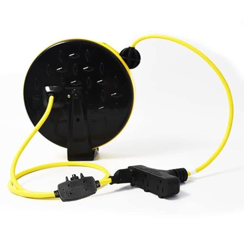 Greatide 30 Ft Retractable Extension Cord Reel, 16/3 Sjtw Power Cord With 3 Electrical Outlets And 10 Amp Circuit Breaker cover