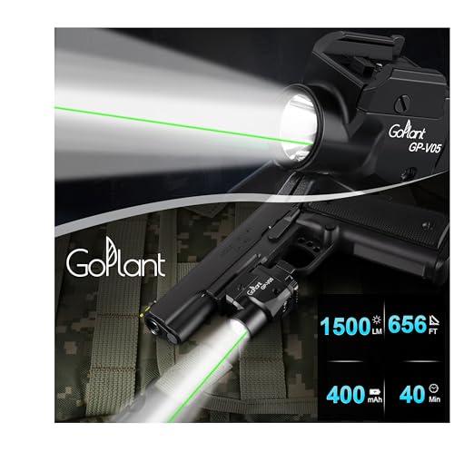 GOPLANT 1500 Lumens Compact Weapon Laser Light, Adjustable Rail-Mounted Handgun Light and Green Laser Combo, Type-C Rechargeable LED Tactical Weapon Flashlight (GP-V05) - Thumbnail 2