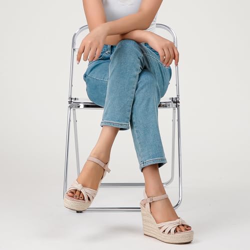 Wedge Sandals for Women with Woven Raffia Upper, High Heel Espadrille Platform Sandals with Braided Knot Ankle Strap Sandals3