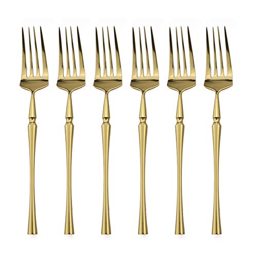 BRIIEC-6 Piece 18/10 Stainless Steel Dinner Forks Heavy Duty Gold Mirror Polishing Flatware Forks Set 7.87 Inches