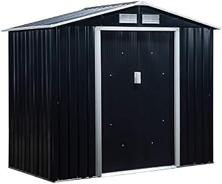Outsunny 7ft x 4ft LockableGarden Metal Storage Shed Large Patio Roofed Tool Storage Building Foundation Sheds Box Outdoor Furniture, Dark Grey