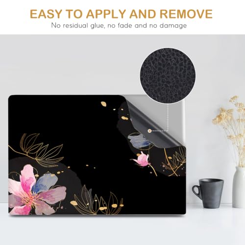 Image of DINKY Laptop Skin Sticker Decal 15.6 inch 15.4 inch 12 inch 13 inch 13.3 inch 14 inch 15 inch Laptop Universal Vinyl Skin Stickers Cover Art Decal Notebook PC Personalized Protector, Black Painted Flower