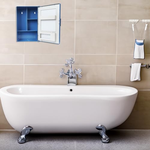 Image of PGen Small Size Mini Wall Mounted Mirror Storage Cabinet Organiser Shelf for Bathroom Kitchen Washbasin Dressing Room (Navy Blue)