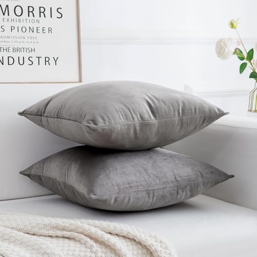 Image of Amazon Brand - Umi Velvet Decorative Cushion Cover 18x18 Inch - Set of 5, Soft Solid Square Throw Pillow Covers for Sofa, Living Room or Home Decor - 45x45 cm in Silver Color